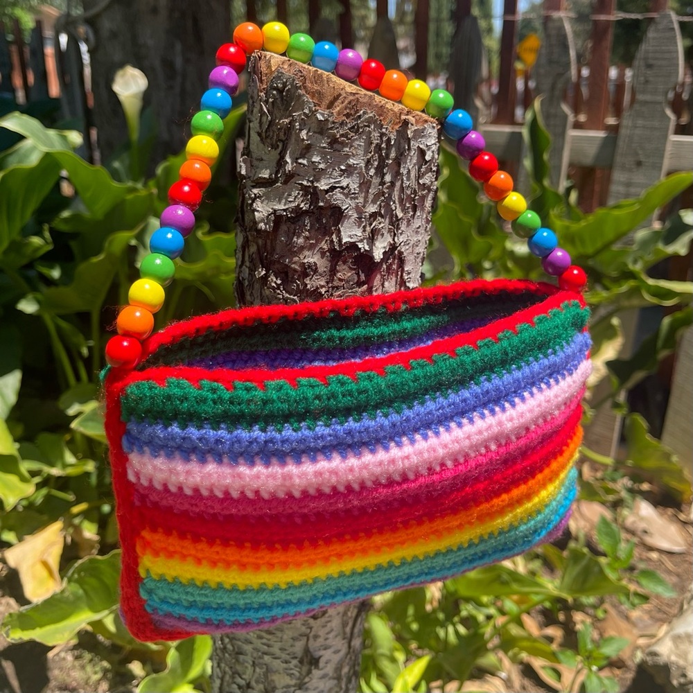 🎉Host Pick🎉Handmade Crochet Mini Rainbow Striped Handbag - Picture 1 of 6